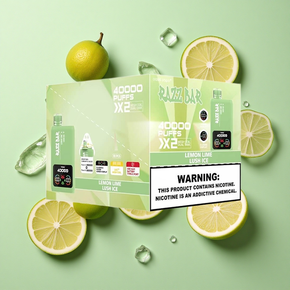 Razz Bar 40000 Puffs Güç Ekran Gösterimi Tip-C Port Limon Lime_Lush Buz