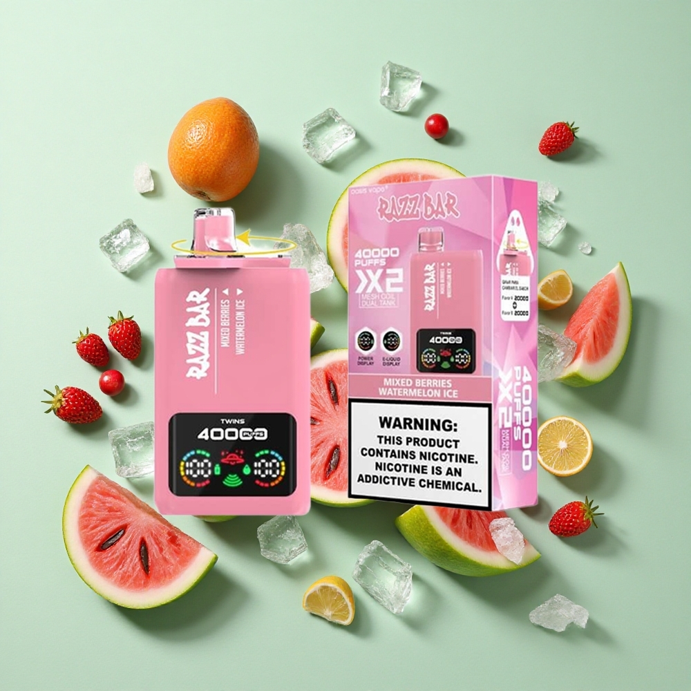 Razz Bar 40000 Puffs Karışık Meyveler_Karpuz Buz Tip-C Port ve Güç Ekran Göstergeli