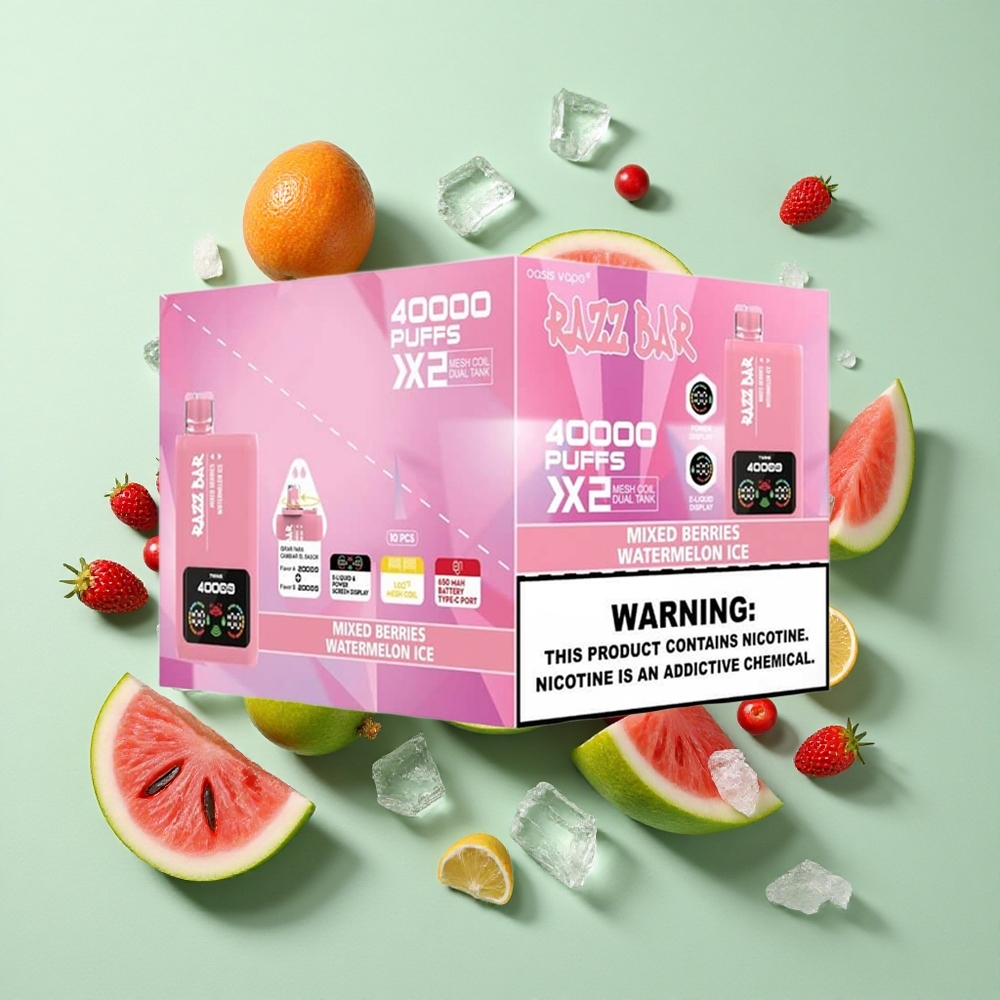 Razz Bar 40000 Puffs Karışık Meyveler_Karpuz Buz Tip-C Port ve Güç Ekran Göstergeli