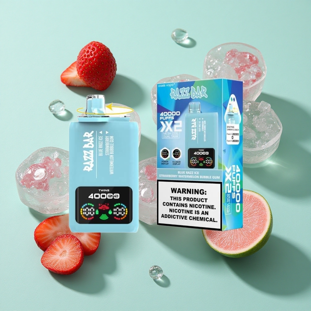 Razz Bar 40000 Puffs Mavi Ahududu Buz-Çilek Karpuz Balon Şeker Güç Ekran Gösterimi Tip-C Port