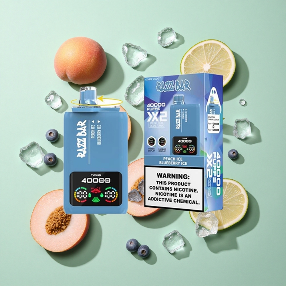 Razz Bar 40000 Puffs Şeftali Buzlu_Yaban Mersini Buzlu Güç Ekran Göstergesi Tip-C Port