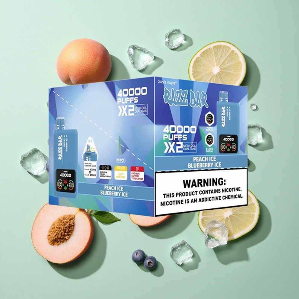 Razz Bar 40000 Puffs Şeftali Buzlu_Yaban Mersini Buzlu Güç Ekran Göstergesi Tip-C Port