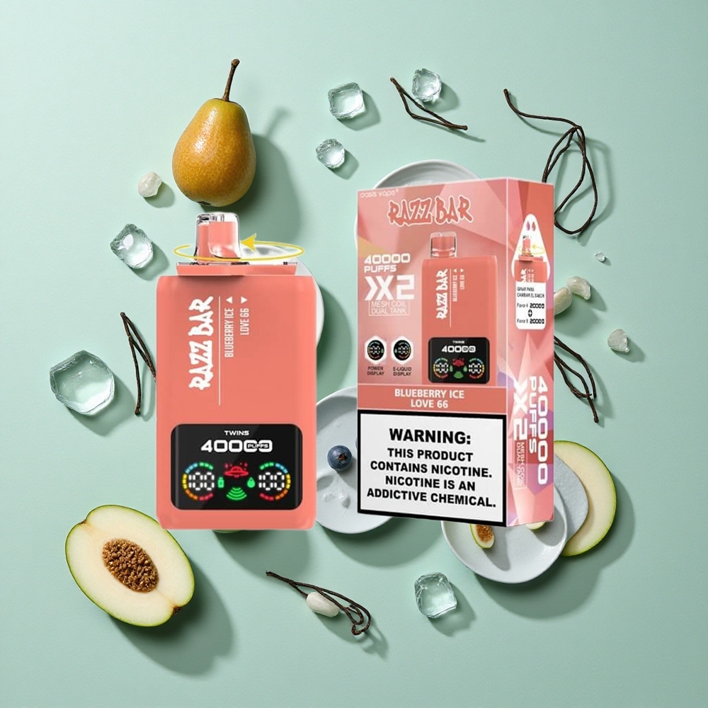 Razz Bar 40000 Puffs Çift Ekran Gösterimi ve Tip-C Port Ahududu Buzu Aşk 66