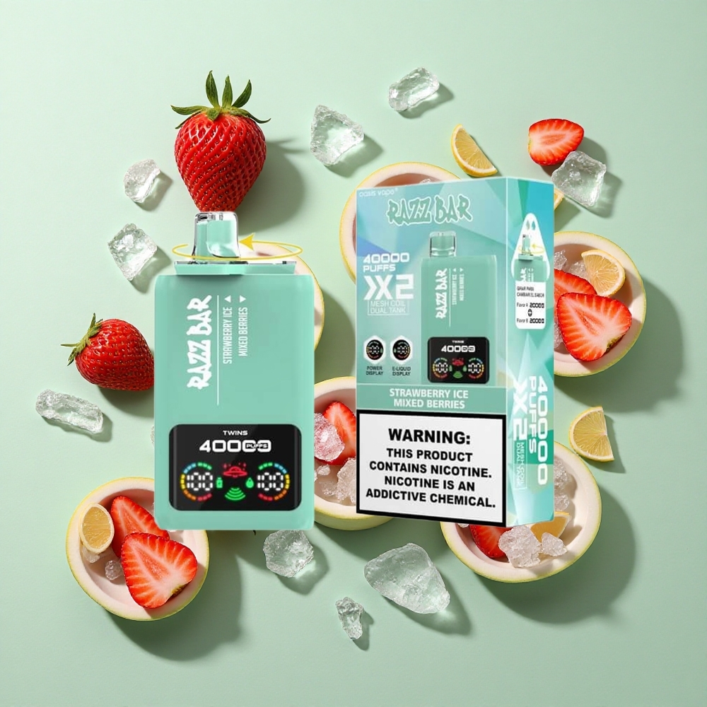 Razz Bar 40000 Puffs Çilek Buzu_Karışık Meyveler Güç Ekran Göstergeli Tip-C Portlu