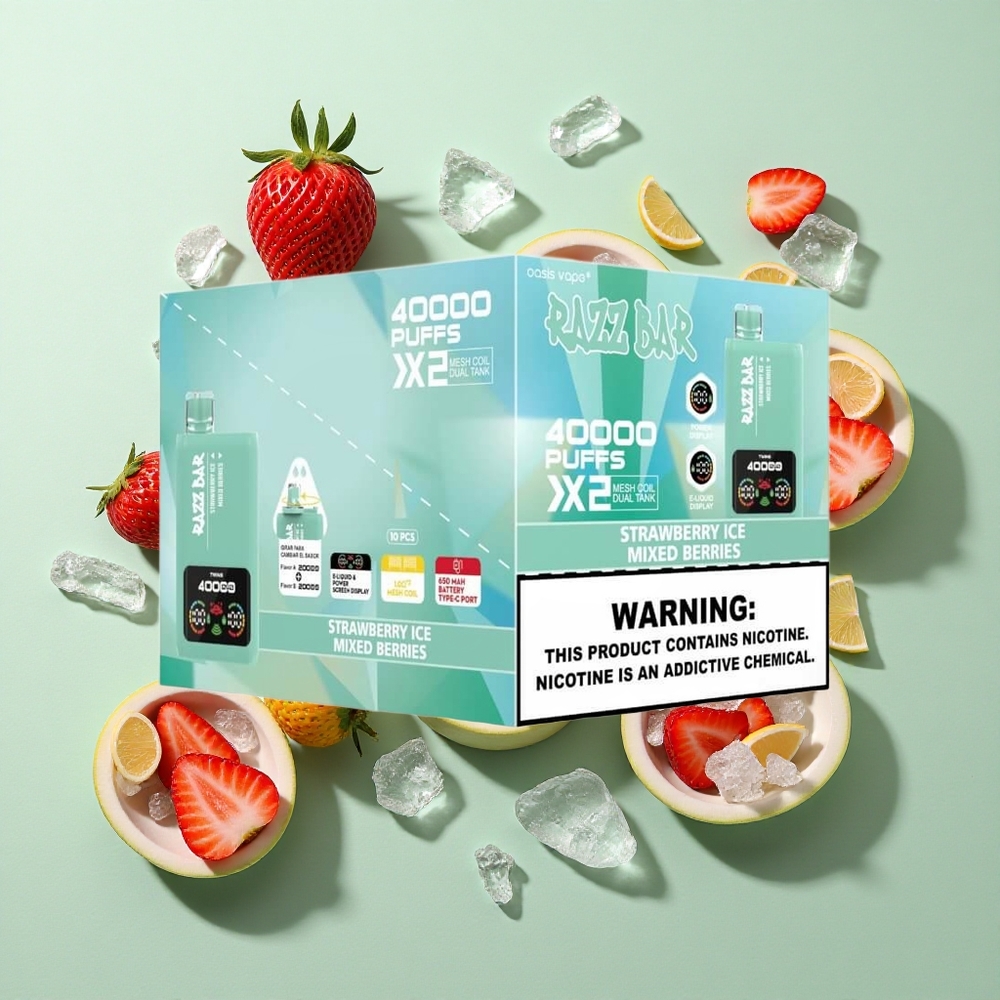 Razz Bar 40000 Puffs Çilek Buzu_Karışık Meyveler Güç Ekran Göstergeli Tip-C Portlu