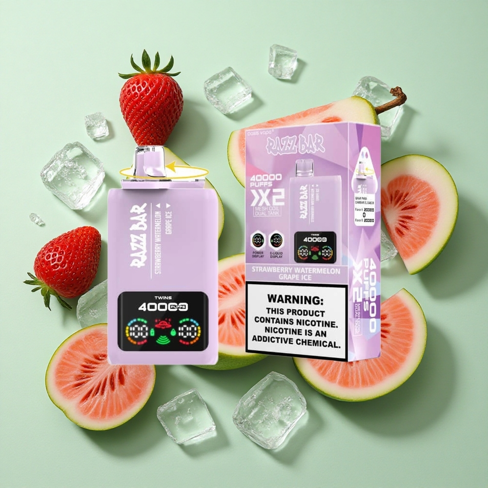 Razz Bar 40000 Puffs Çilek Karpuz_Üzüm Buz Tip-C Port ve Güç Ekran Gösterimi
