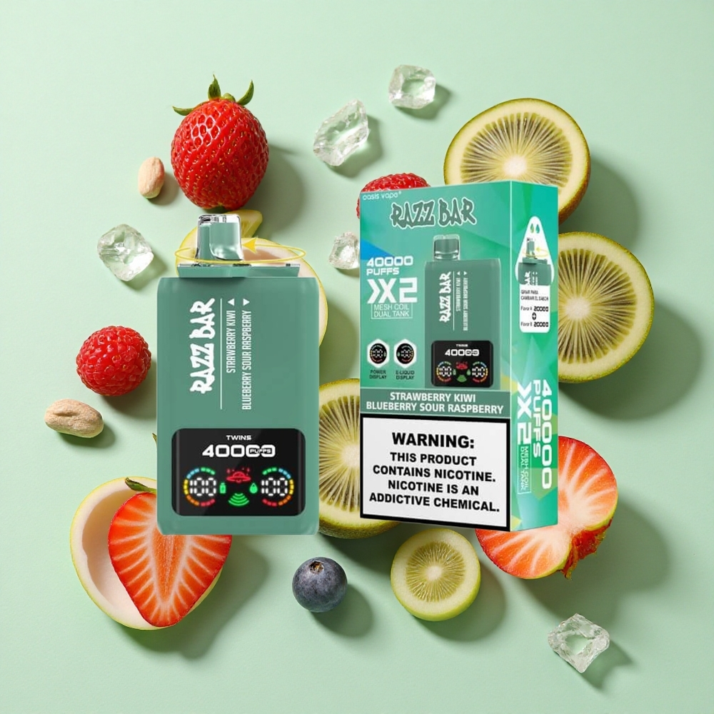 Razz Bar 40000 Puffs Çilek Kivi_Yaban Mersini Ekşi Ahududu Güç Ekran Gösterimi %2,%5 Nikotin İçeriği