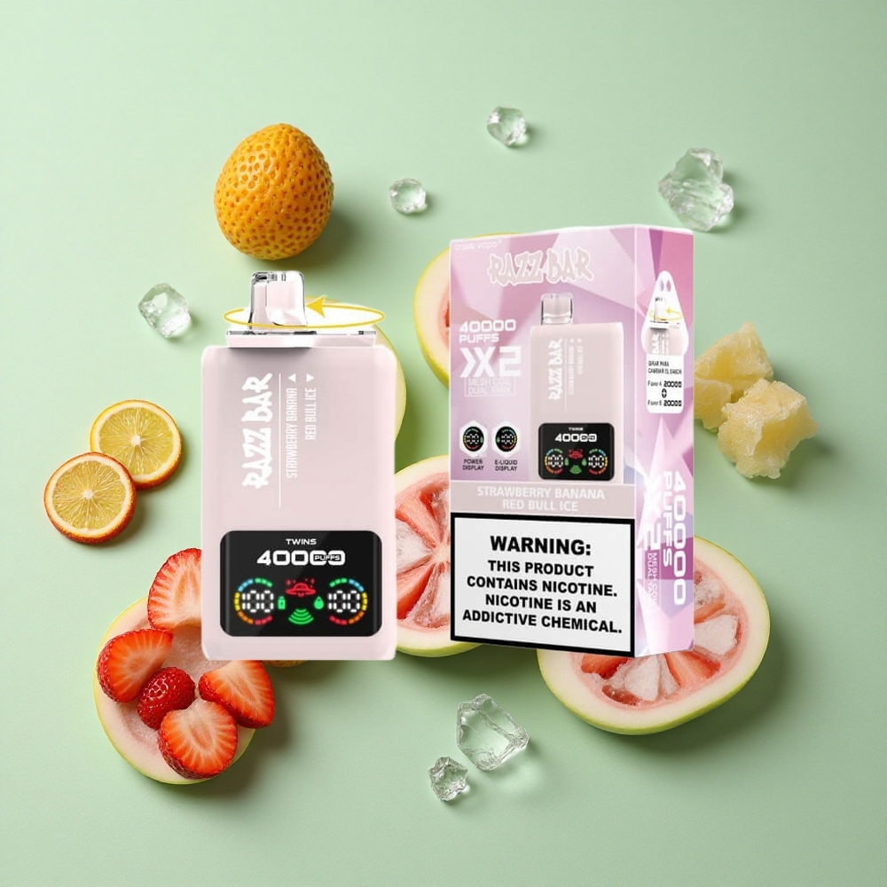 Razz Bar 40000 Puffs Çilek Muz_Red Bull Buz Ekran Göstergeli Tip-C Port