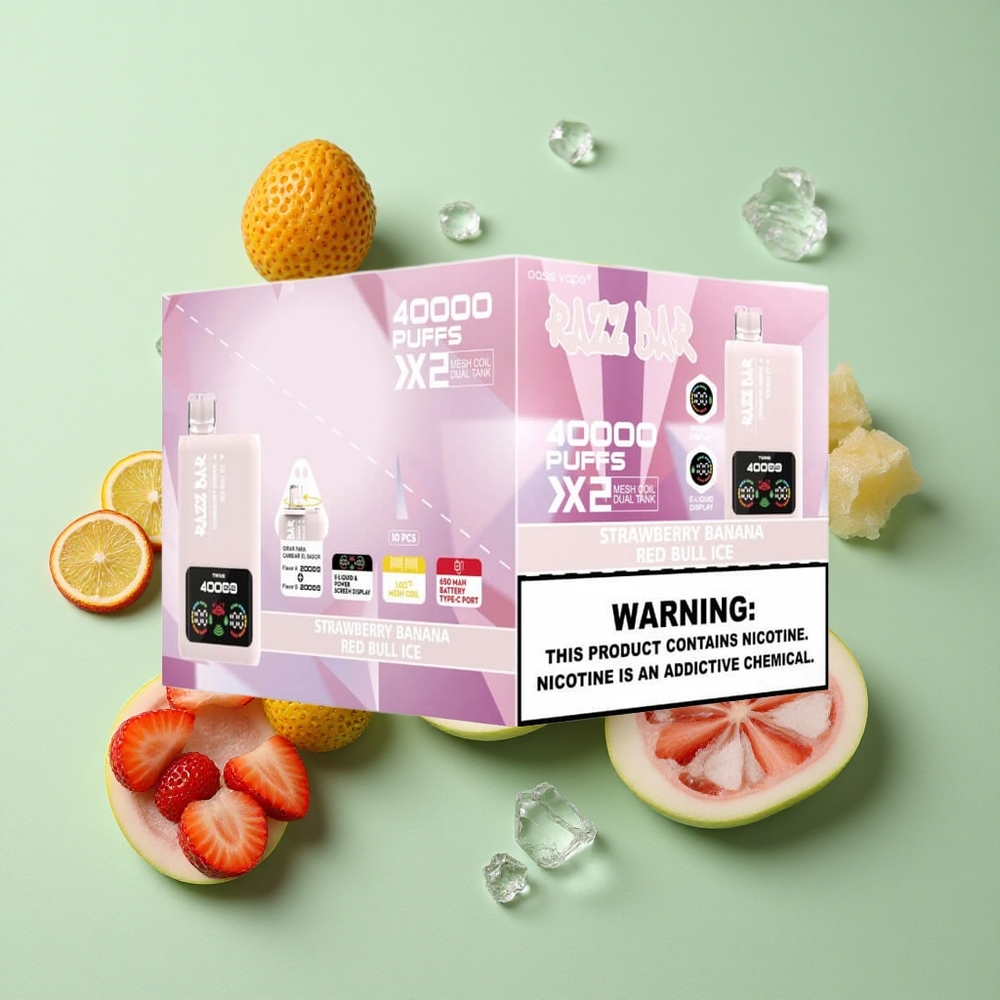 Razz Bar 40000 Puffs Çilek Muz_Red Bull Buz Ekran Göstergeli Tip-C Port