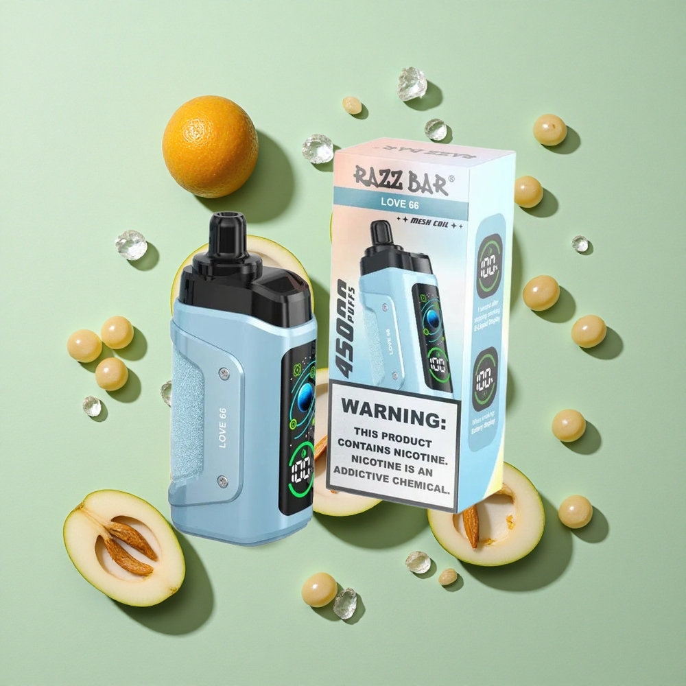 Razz Bar 45000 Puffs Ahududu Aşkı 66 1.0 Ohm Örgülü Seramik Bobin Tip-C Şarj Edilebilir