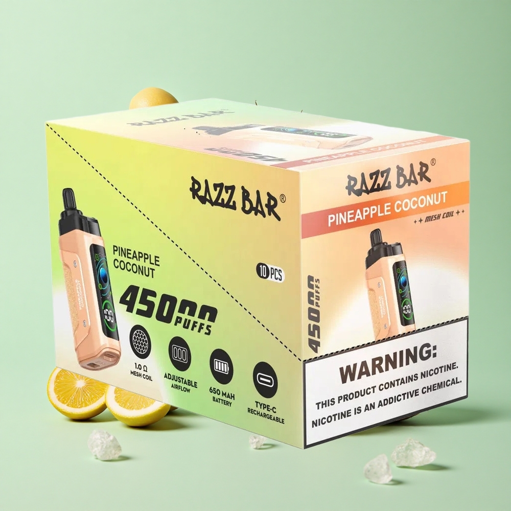 Razz Bar 45000 Puffs Ananas Hindistan Cevizi Ayarlanabilir Hava Akışı Tip-C Şarj