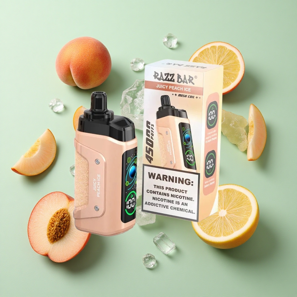 Razz Bar 45000 Puffs Ayarlanabilir Hava Akışı Juşi Şeftali Buz Tip-C Şarj Edilebilir