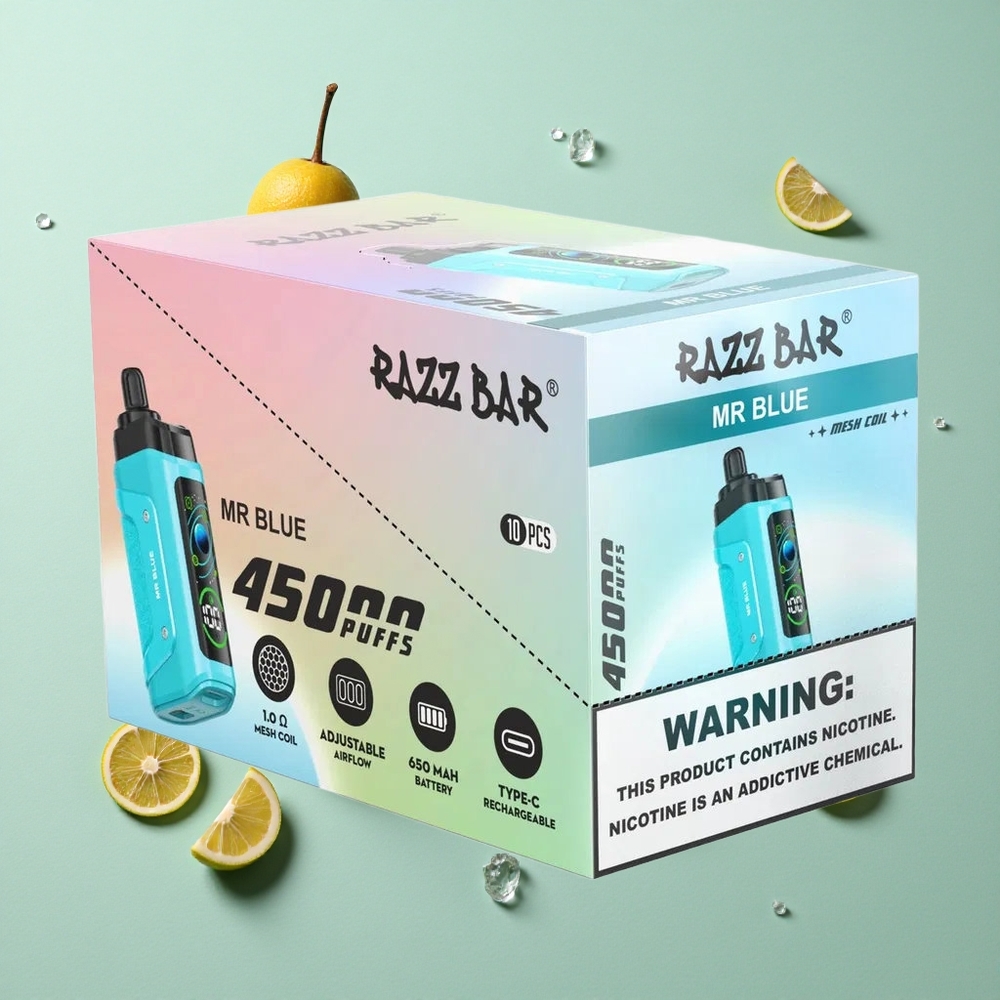 Razz Bar 45000 Puffs Ayarlanabilir Hava Akışı Tip-C Şarj Edilebilir Mavi