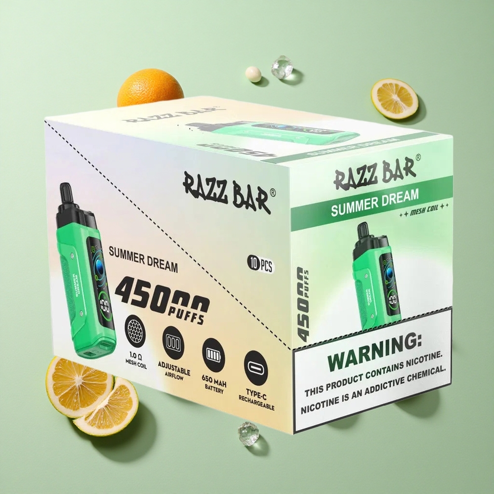 Razz Bar 45000 Puffs Yaz Rüyası Ayarlanabilir Hava Akışı ve Tip-C Şarj