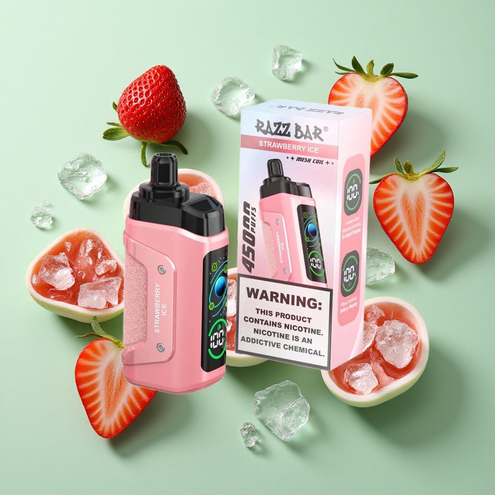 Razz Bar 45000 Puffs Çilek Buz 1.0 Ohm Mesh Bobin ve Ayarlanabilir Hava Akışı