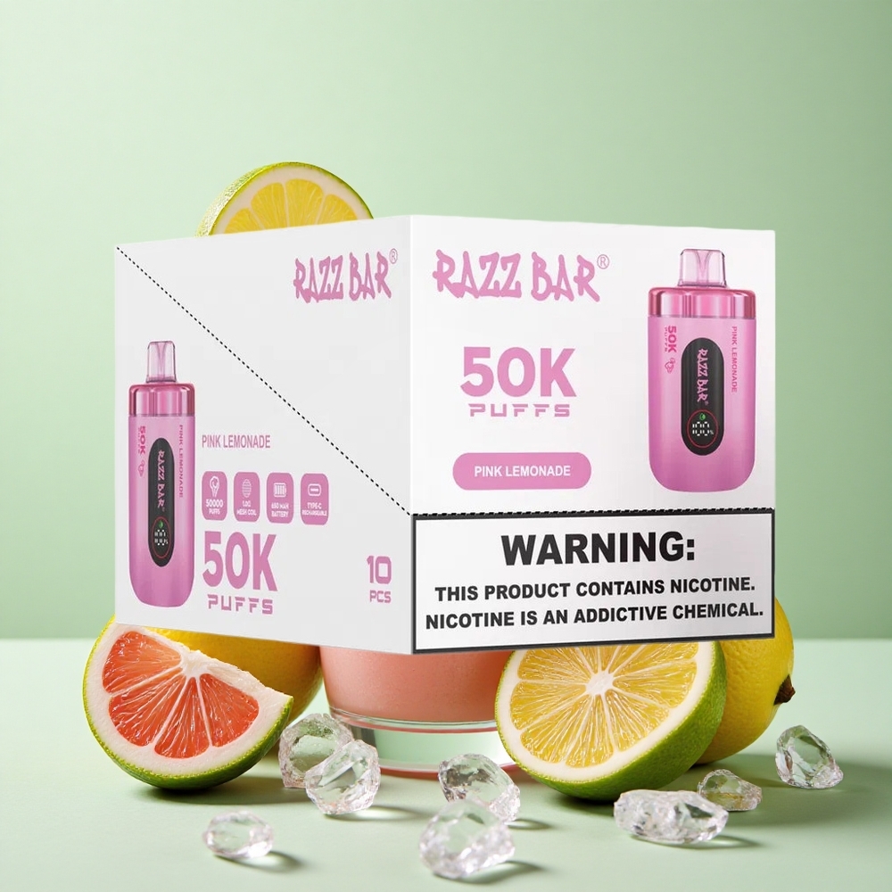 Razz Bar 50K Puffs 650 Mah Şarj Edilebilir Pembe Limonata
