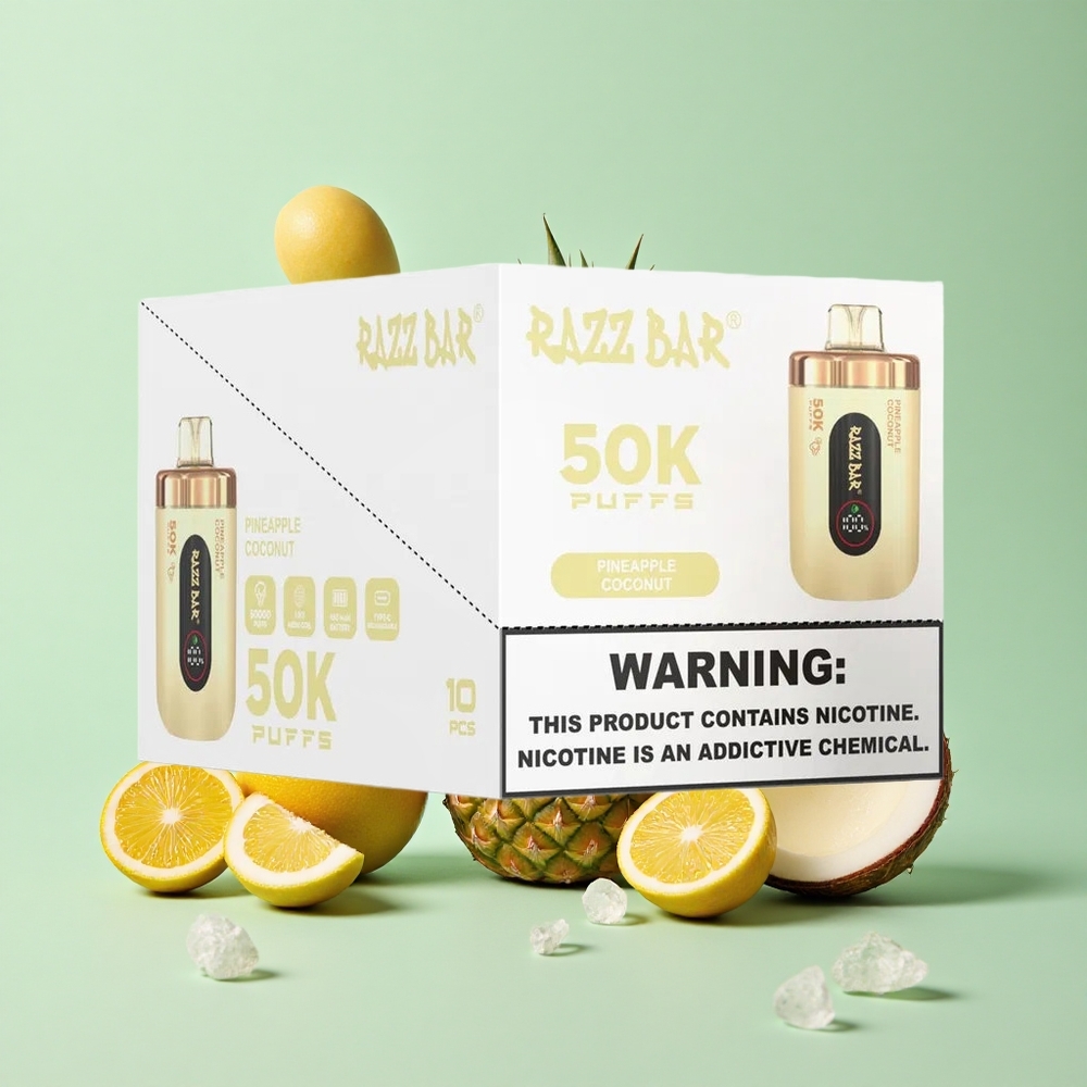 Razz Bar 50K Puffs Ananas Hindistan Cevizi Yeniden Şarj Edilebilir Tip-C