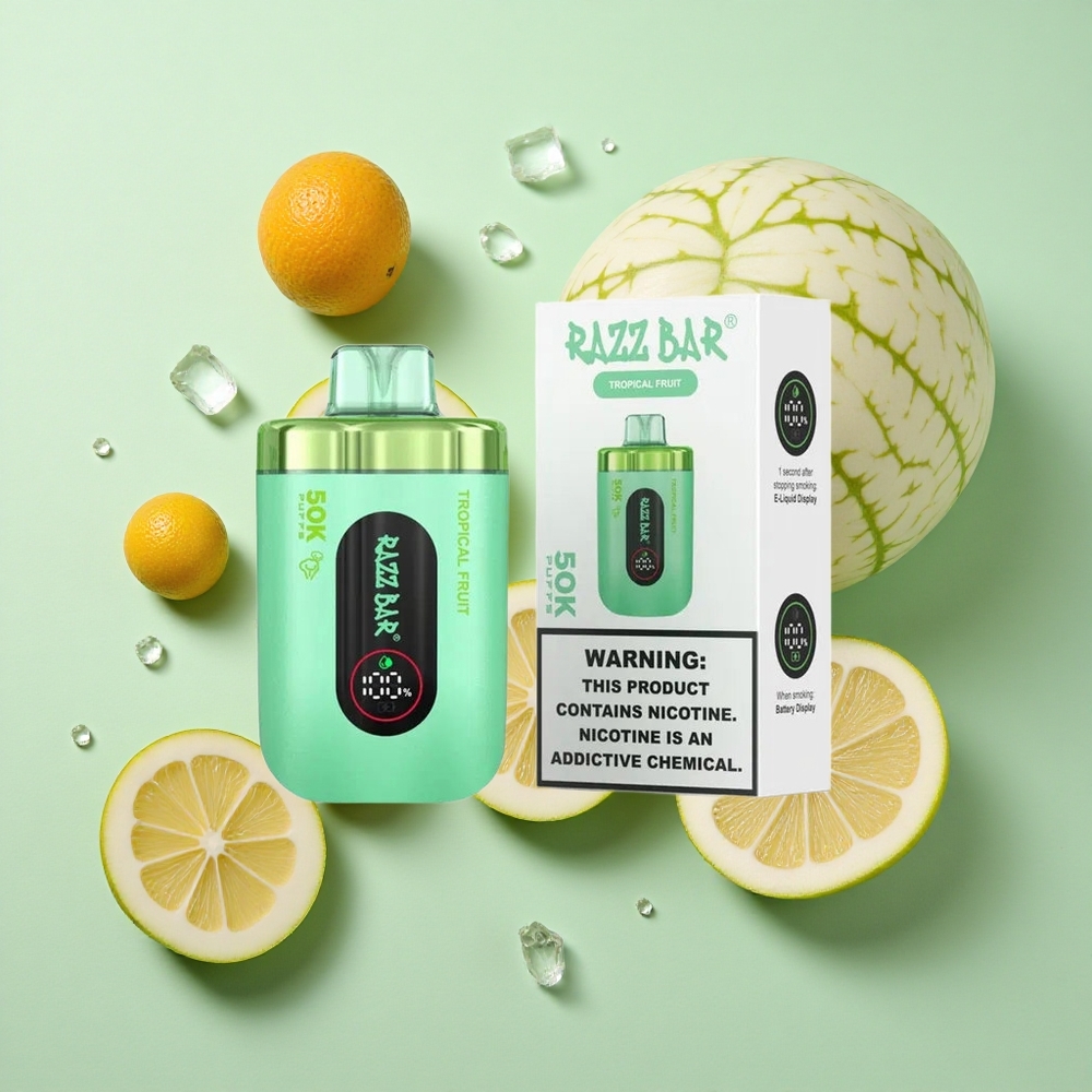 Razz Bar 50K Puffs Tropikal Meyve 1.0 Ohm Örgülü Seramik Bobin Tip-C Şarj Edilebilir