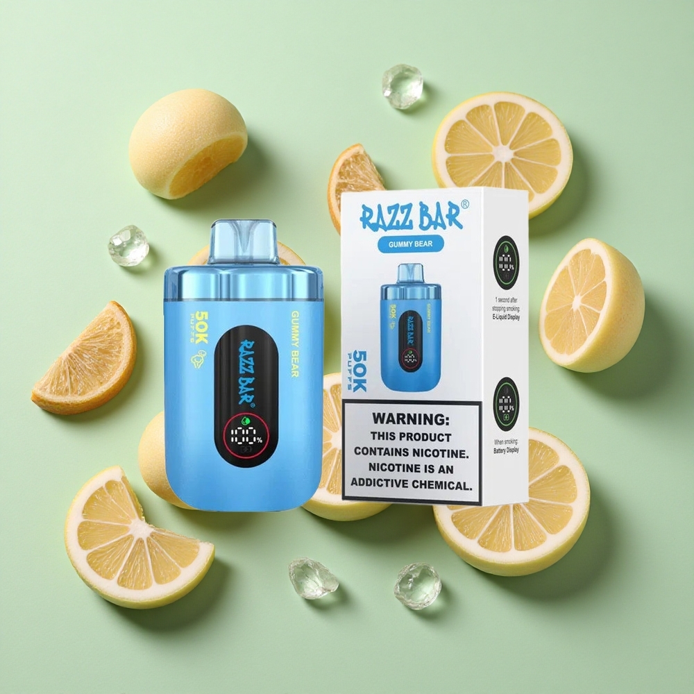 Razz Bar 50K Puffs Şeker Ayı 1.0 Ohm Örgülü Serpme ve 650 Mah Pil