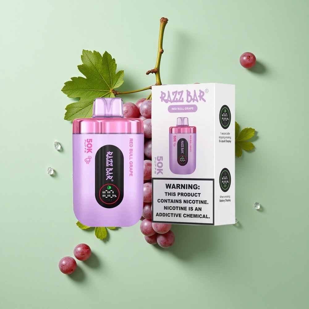 Razz Bar 50K Puffs Öküzüz ve Üzüm Aromalı 1.0 Ohm Mesh Coil Tip-C Şarjlı