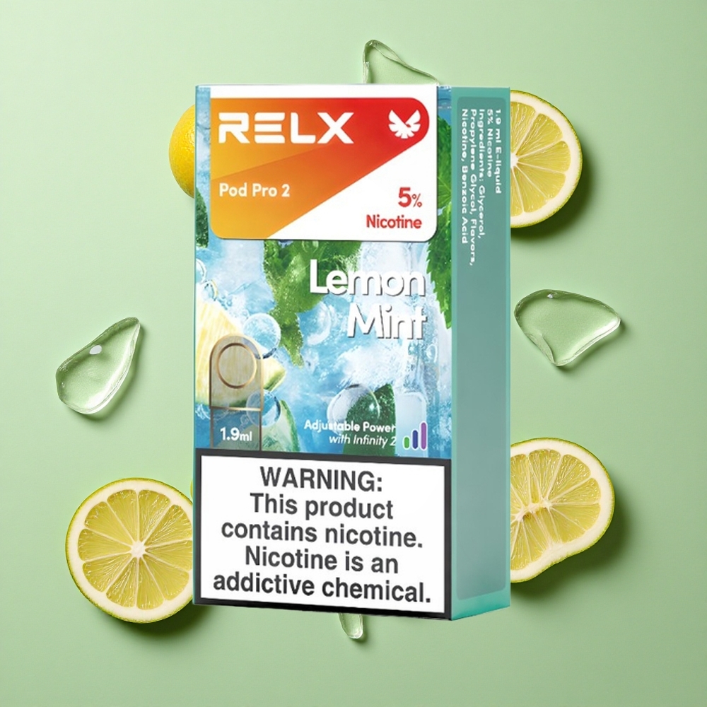 RELX Pod Pro 2 600 Puffs Limon Naneli Nikotin Oranı: %5 Voltaj Ayarları: Eco Mod (5.5W), Smooth Mod (6.5W), Boost Mod (8W)