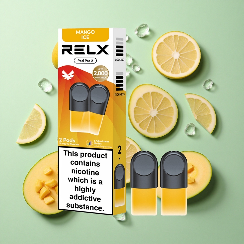 RELX Pod Pro 2 600 Puffs Mango Buzu Nikotin Oranı: %1,8, Buhar Kapasitesi: 1,9ml
