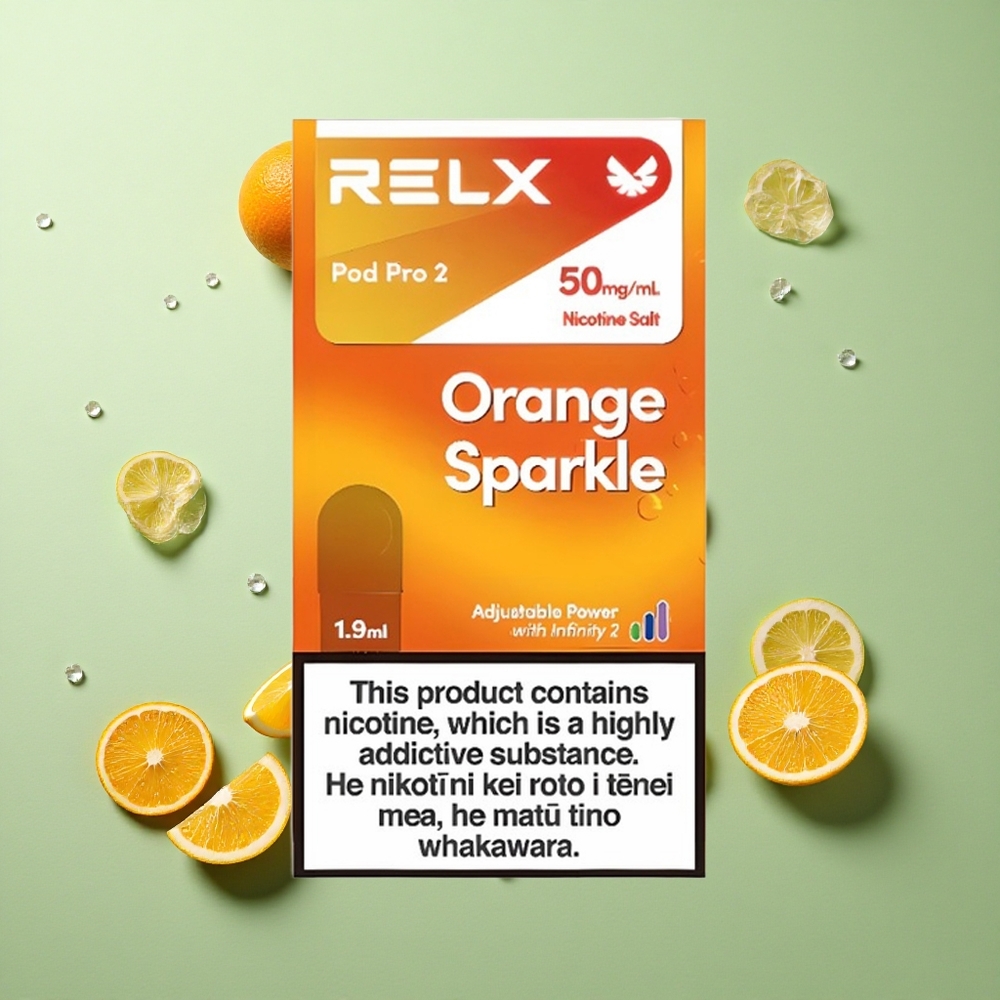 RELX Pod Pro 2 600 Puffs Portakal Pırıltı Nikotin İçeriği: %5, Kapasite: 1.9ml