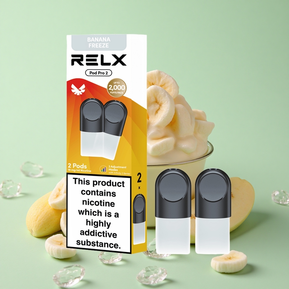 RELX Pod Pro 2 600 Puffs Tatlı Muz Dondurması Nikotin Oranı:%1.8 Güç Modları:Eko Modu(5.5W),Pürüzsüz Mod(6.5W),Güçlü Mod(8W)