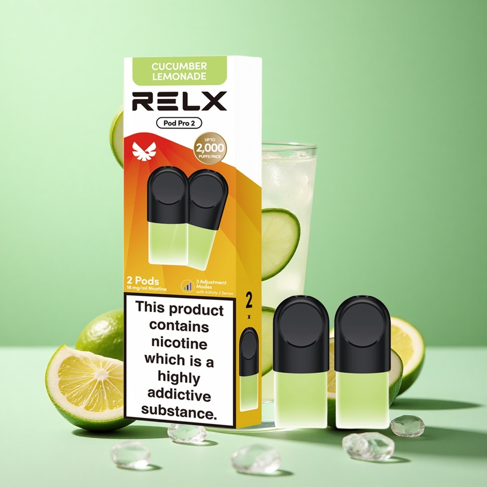 RELX Pod Pro 2 600 Puffs İçecek-Salatalık Limonata Nikotin Oranı:%1,8 Voltaj Ayarları:Eko Modu (5,5W),Pürüzsüz Mod (6,5W),Güçlü Mod (8W)
